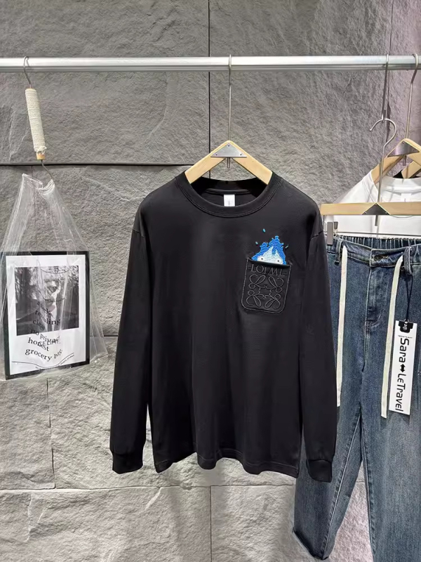 Muški pamukasti T‑shirt s dugim rukavima i ležernom krojem, okrugli izrez, vezenje, FOG fashion serija, težina tkanine 250–300 g