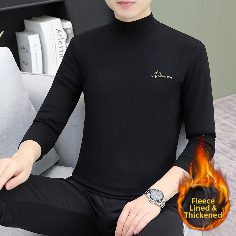 Muški osnovni top s flecom, dugim rukavima, visokim ovratnikom (turtleneck), korejskog stila, pamukasta tkanina s izvezenim detaljima
