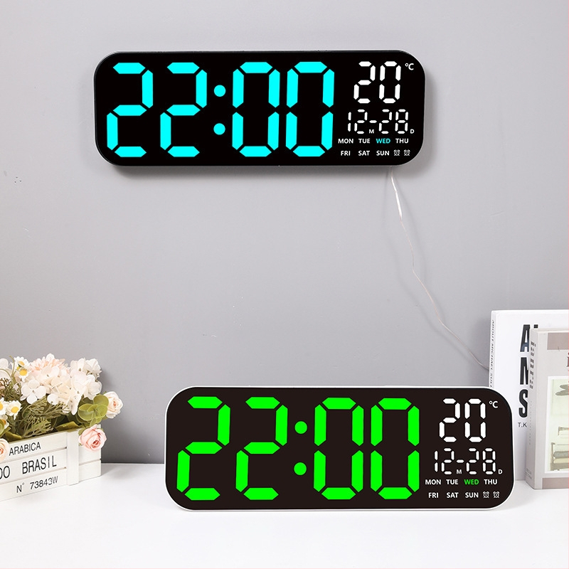 LED digitálne nástenné hodiny s teplomerom, večný kalendár a fáza mesiaca – 24-hodinový displej