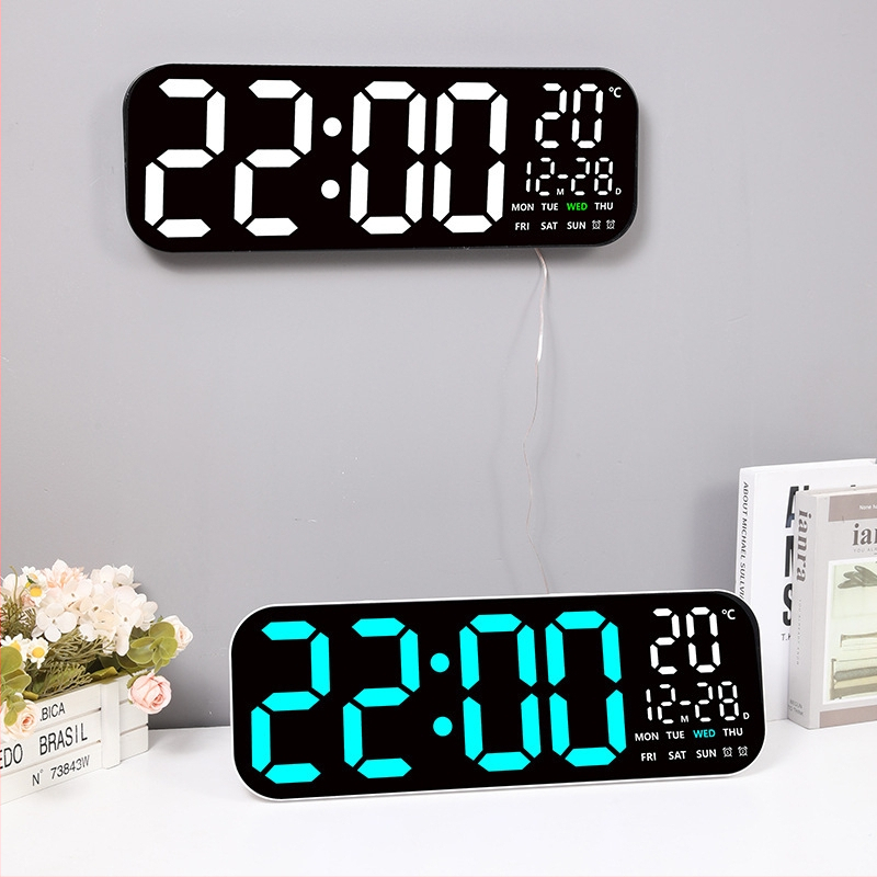 LED digitálne nástenné hodiny s teplomerom, večný kalendár a fáza mesiaca – 24-hodinový displej