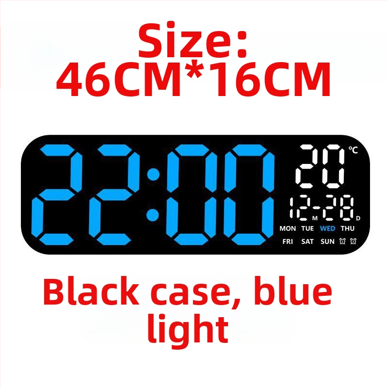 Ceas de perete LED digital cu termometru, calendar perpetuu și fază a lunii – afișaj oră de 24 de ore