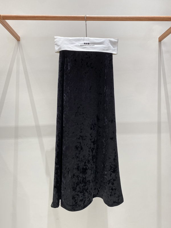 Suknja A-linije, silueta ribljeg repa, duga, poliester, mikroelastična, književno retro kineski stil