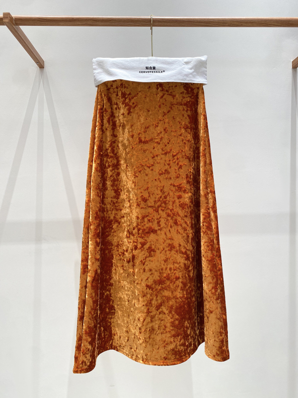 Suknja A-linije, silueta ribljeg repa, duga, poliester, mikroelastična, književno retro kineski stil