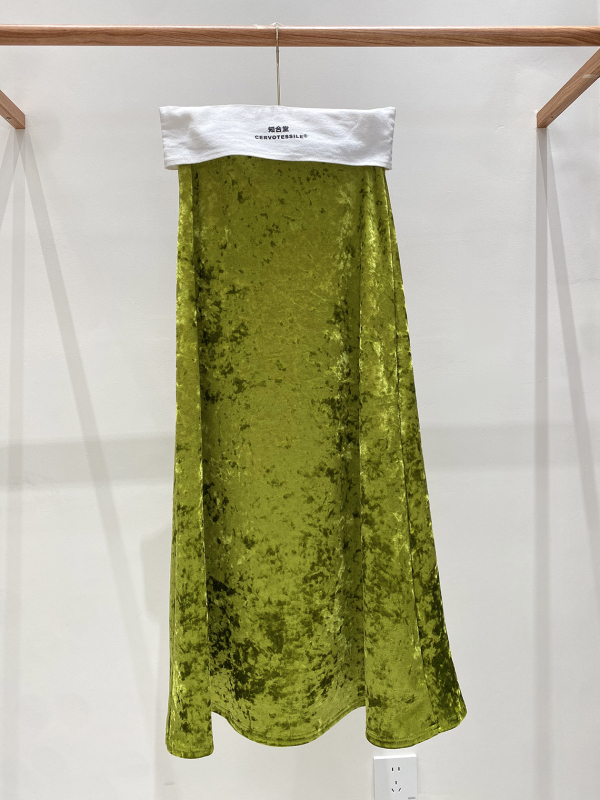 Suknja A-linije, silueta ribljeg repa, duga, poliester, mikroelastična, književno retro kineski stil