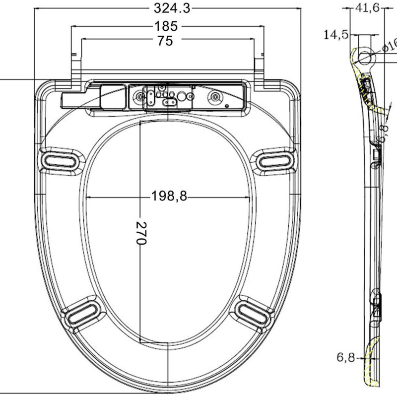 WC-ülőke, U-alakú, vastagított, nyomásálló, modell UF811, lyukak közötti távolság 100–190 mm