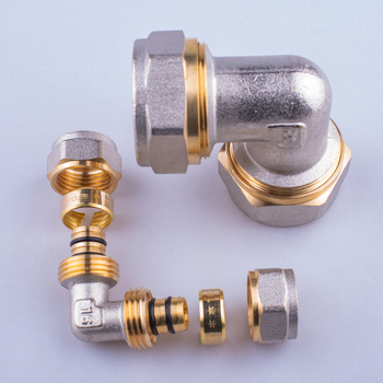 Sunrise σφυρηλατημένα εξαρτήματα σωλήνων αλουμινίου-πλαστικού: ευθύγραμμος αγκώνας και τριών κατευθύνσεων σύνδεσμος με εσωτερικές και εξωτερικές βίδες για ζεστό και κρύο νερό, διαθέσιμη παραμετροποίηση