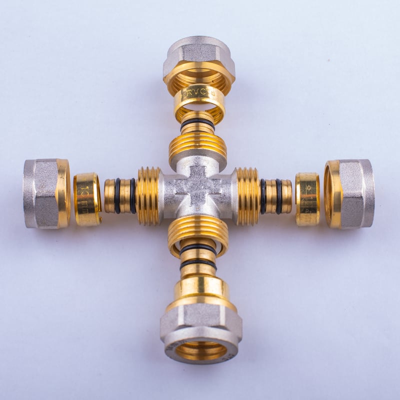 Sunrise σφυρηλατημένα εξαρτήματα σωλήνων αλουμινίου-πλαστικού: ευθύγραμμος αγκώνας και τριών κατευθύνσεων σύνδεσμος με εσωτερικές και εξωτερικές βίδες για ζεστό και κρύο νερό, διαθέσιμη παραμετροποίηση