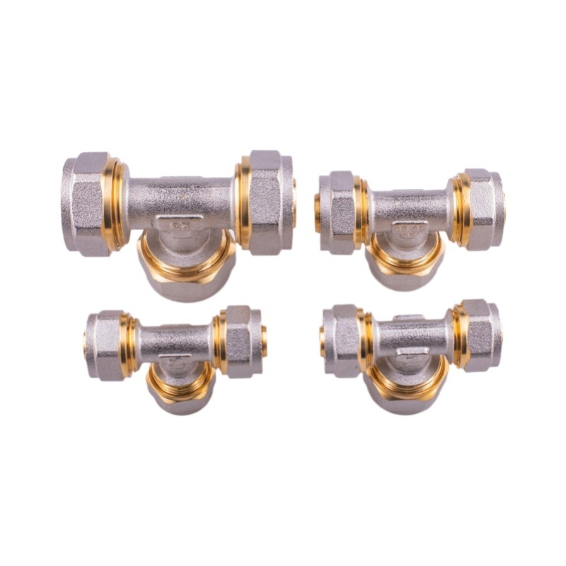 Sunrise σφυρηλατημένα εξαρτήματα σωλήνων αλουμινίου-πλαστικού: ευθύγραμμος αγκώνας και τριών κατευθύνσεων σύνδεσμος με εσωτερικές και εξωτερικές βίδες για ζεστό και κρύο νερό, διαθέσιμη παραμετροποίηση
