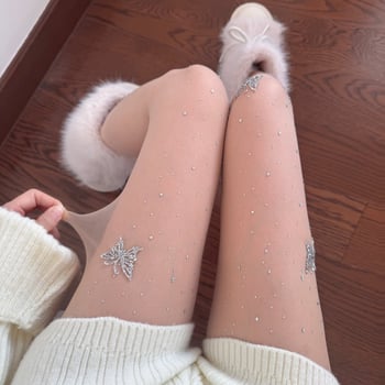 Najlonke s leptirima rhinestones, ultra tanke, 0D denier, najlon, anti-raspucavanje