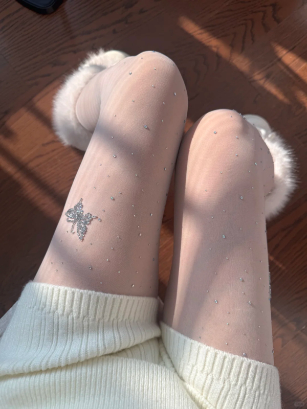 Najlonke s leptirima rhinestones, ultra tanke, 0D denier, najlon, anti-raspucavanje