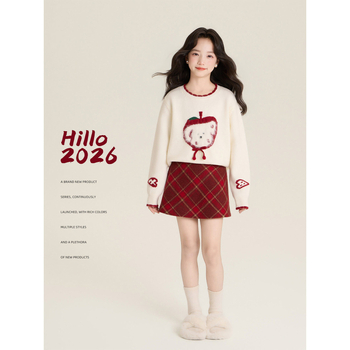 Amybaby djevojčja midi suknja A-linije, zima 2025, vintage vunena, studentski stil