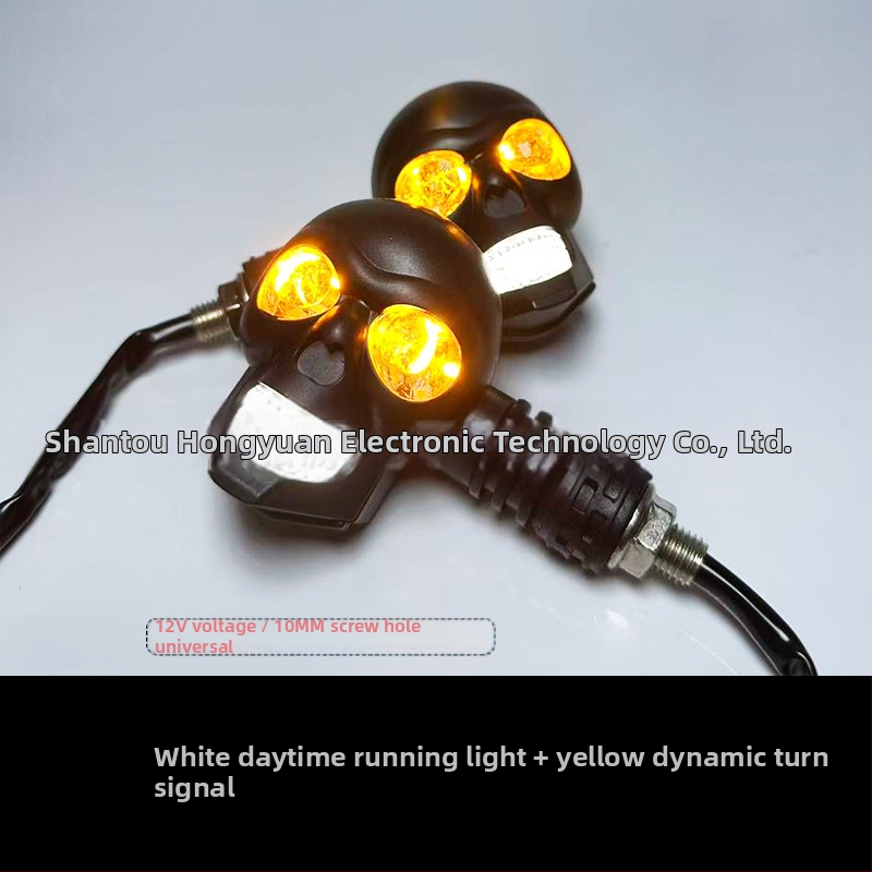 LED žmigavac s motivom lubanje za motocikl, 12V, model 055, LED izvor, 10000K boja, vijek trajanja 10000 h; kompatibilno s motociklima, električnim vozilima, terenskim vozilima i skuterima