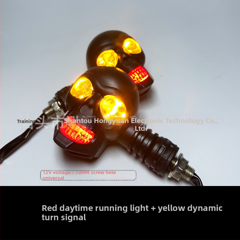 LED žmigavac s motivom lubanje za motocikl, 12V, model 055, LED izvor, 10000K boja, vijek trajanja 10000 h; kompatibilno s motociklima, električnim vozilima, terenskim vozilima i skuterima