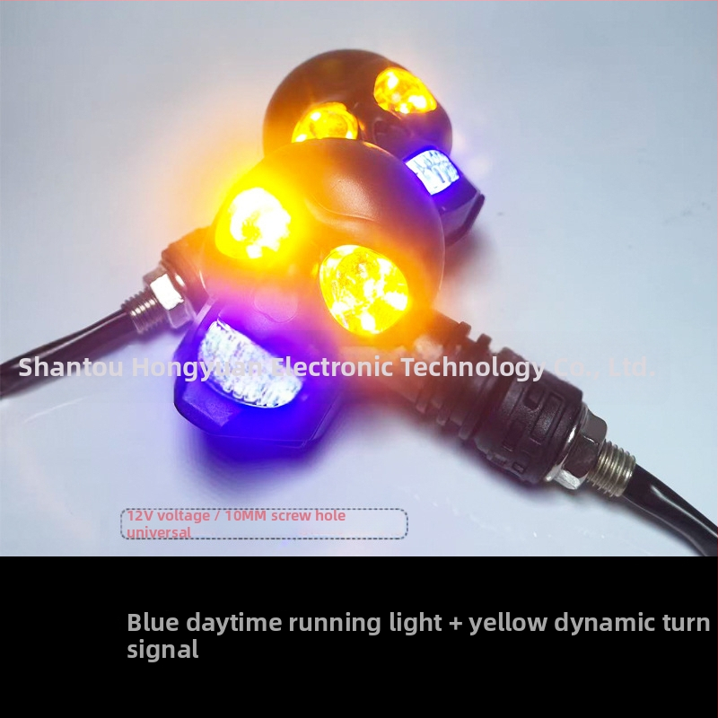 LED žmigavac s motivom lubanje za motocikl, 12V, model 055, LED izvor, 10000K boja, vijek trajanja 10000 h; kompatibilno s motociklima, električnim vozilima, terenskim vozilima i skuterima
