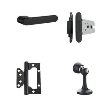 Flower Wood Craftsman alumínium ötvözet ajtózár készlet öko-barát zárfogóval, zártesttel, pánttal és ajtó stopperrel, beltéri faajtókhoz, modern minimál stílus