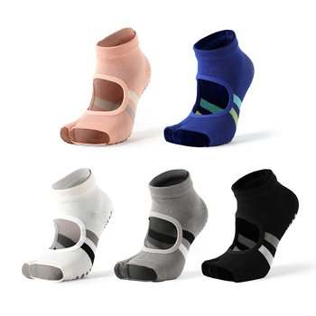 Meikan jóga zokni osztott ujjal, csúszásmentes, pamut, minta: kockás és csíkos, nőknek