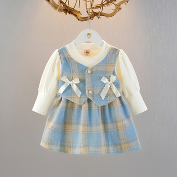 Lányoknak szánt ruha Little Fragrant Wind stílusban, 100% poliészter, hercegnős szegély, tavasz és ősz, 1–3 éveseknek