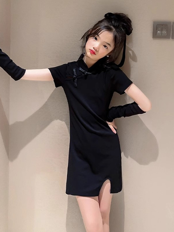 Kínai stílusú lányruha, A-vonalú szabás, poliészter keverék 70–80%, bélés poliészter, nyári 2024 megjelenés, lányoknak 8 éves vagy idősebbeknek