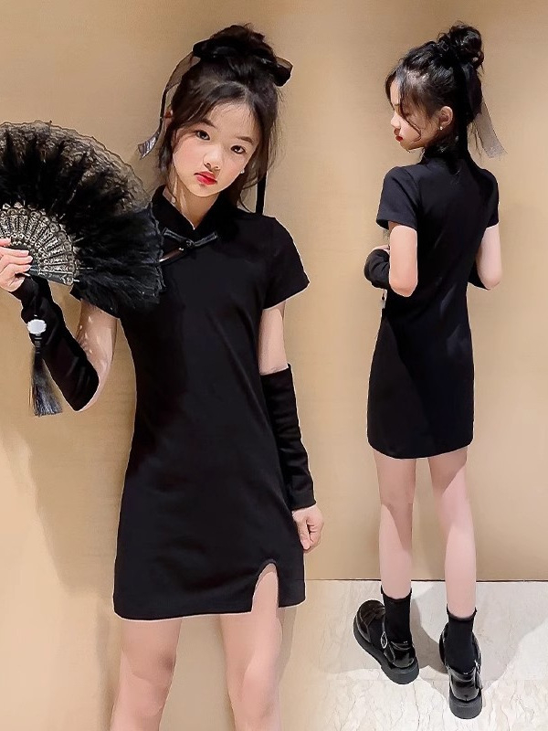 Kínai stílusú lányruha, A-vonalú szabás, poliészter keverék 70–80%, bélés poliészter, nyári 2024 megjelenés, lányoknak 8 éves vagy idősebbeknek