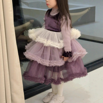 Lányoknak szóló hercegnőruha puffos szoknyával, poliészter, téli kollekció 2025, 3–8 éveseknek