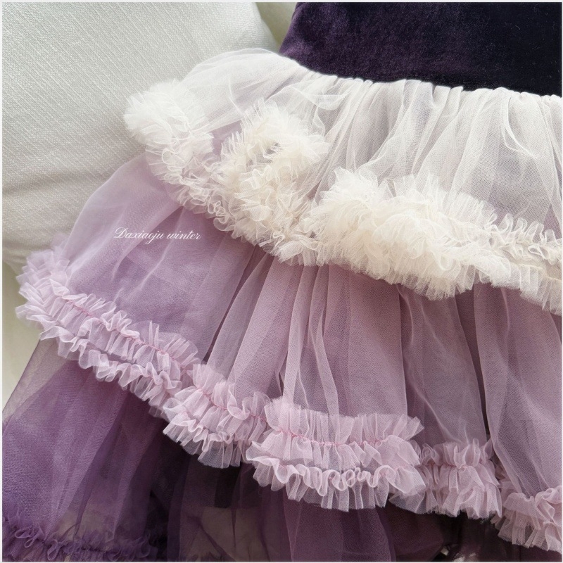 Lányoknak szóló hercegnőruha puffos szoknyával, poliészter, téli kollekció 2025, 3–8 éveseknek