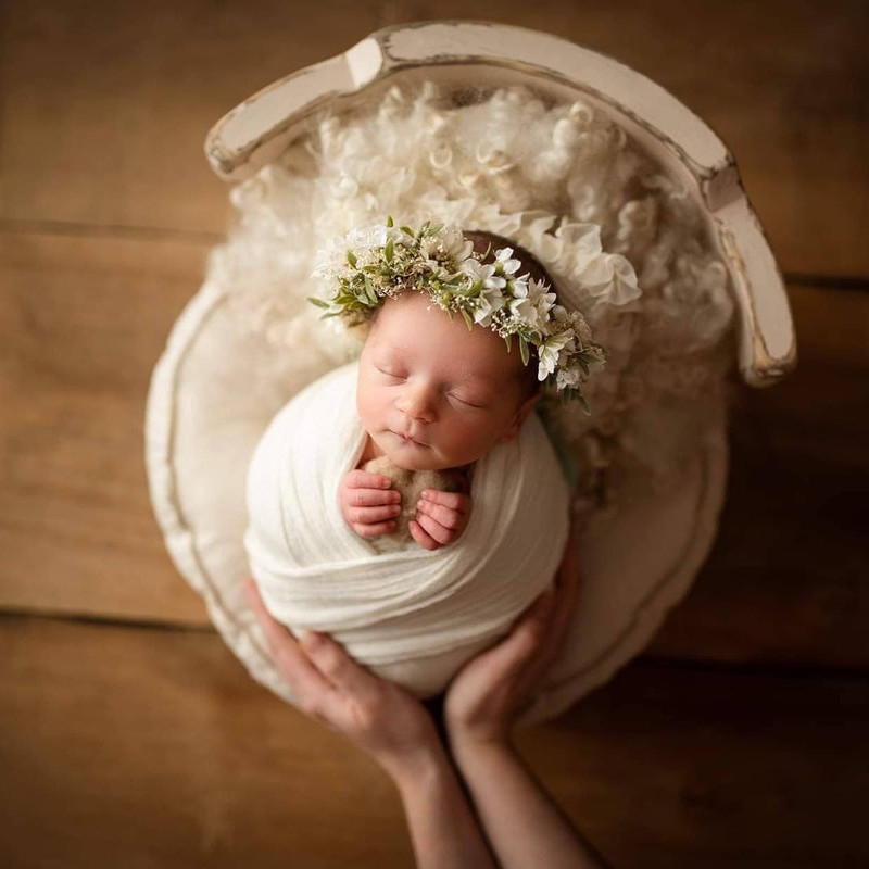 Drevena stolica s okruglim nogama za novorođenčad – rekviziti za fotografije, Li jing, masivno drvo, 2.6 kg, 2023