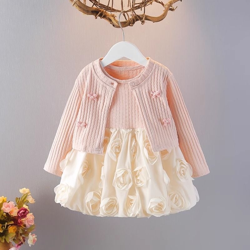 Dječja zimska haljina u A-liniji, pulover stil, crtani stil, 95% poliester, podstava acetata
