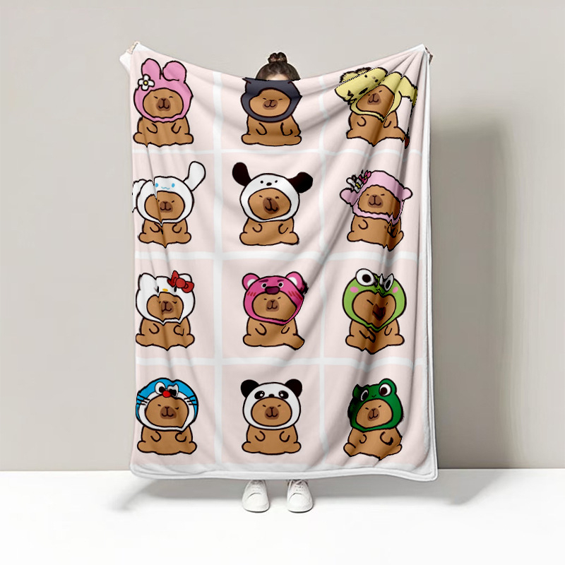 Capybara crtani motiv flanel deka, debela zimi, za ured i kauč