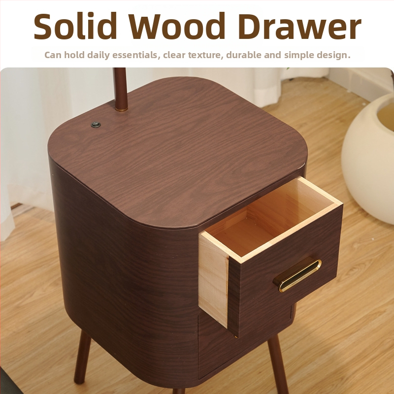 Podlahová lampa LED, akrylové tienidlo, telo z dreva a železa, osvetlenie 3–5 m²