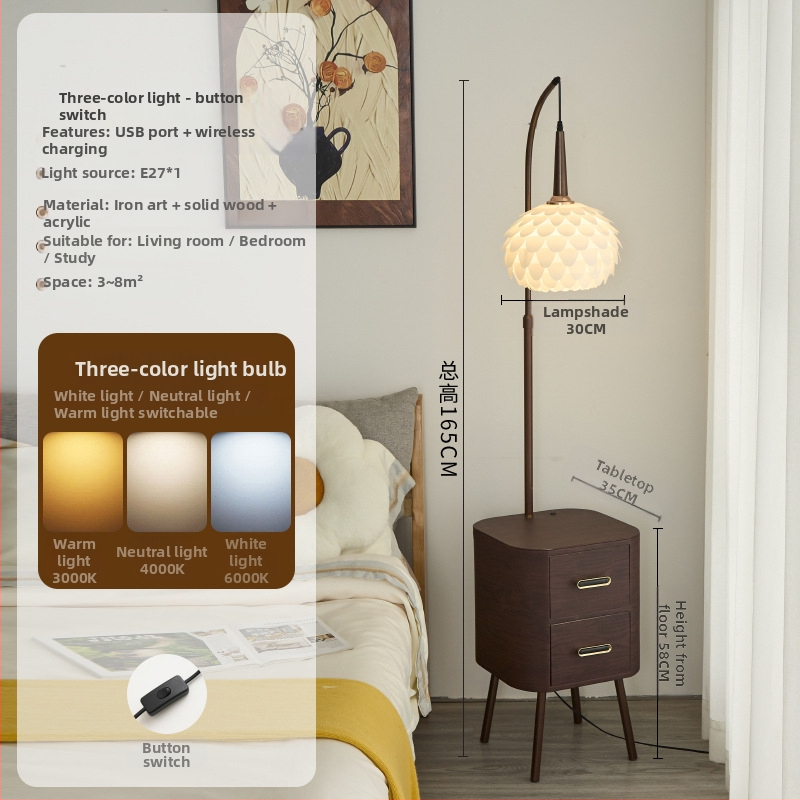 LED padlólámpa akril árnyékolóval, test fa- és vasból, világítási terület 3–5 m²