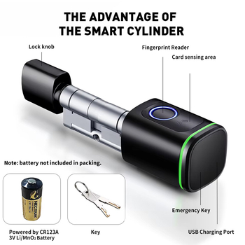 Lacăt inteligent pentru ușă de intrare, aliaj de aluminiu, model S1, stocare amprente 100, >100k deblocări, timp de scanare <0,5 s