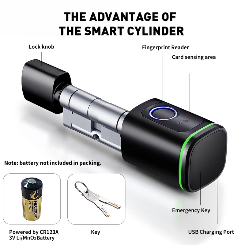 Lacăt inteligent pentru ușă de intrare, aliaj de aluminiu, model S1, stocare amprente 100, >100k deblocări, timp de scanare <0,5 s