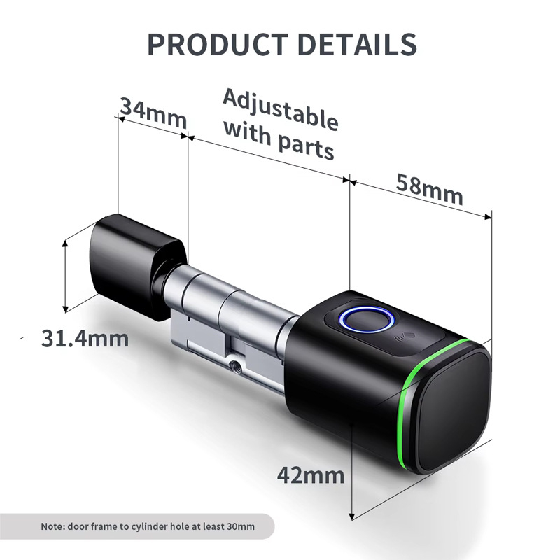 Lacăt inteligent pentru ușă de intrare, aliaj de aluminiu, model S1, stocare amprente 100, >100k deblocări, timp de scanare <0,5 s