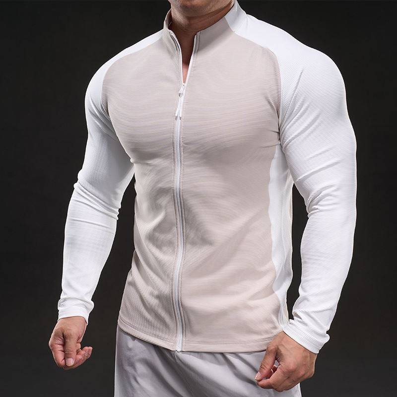 Muški sportski T-shirt s dugim rukavima, stojeći ovratnik, blok boja, uski kroj, brzo suši