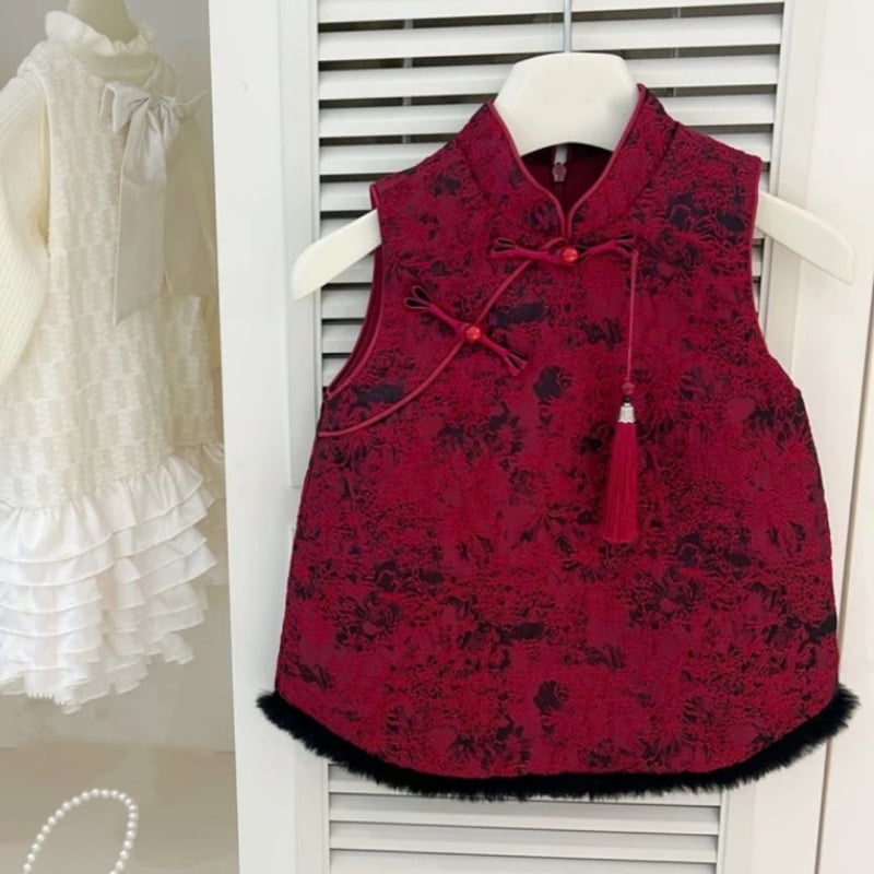Dječja haljina s quilted kineskog stila s trakicama, A-linija, terry tkanina, za novorođenčad 0–1 godina, ljeto 2025