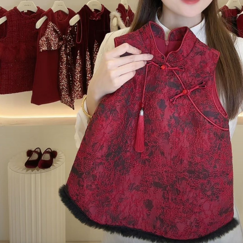 Dječja haljina s quilted kineskog stila s trakicama, A-linija, terry tkanina, za novorođenčad 0–1 godina, ljeto 2025