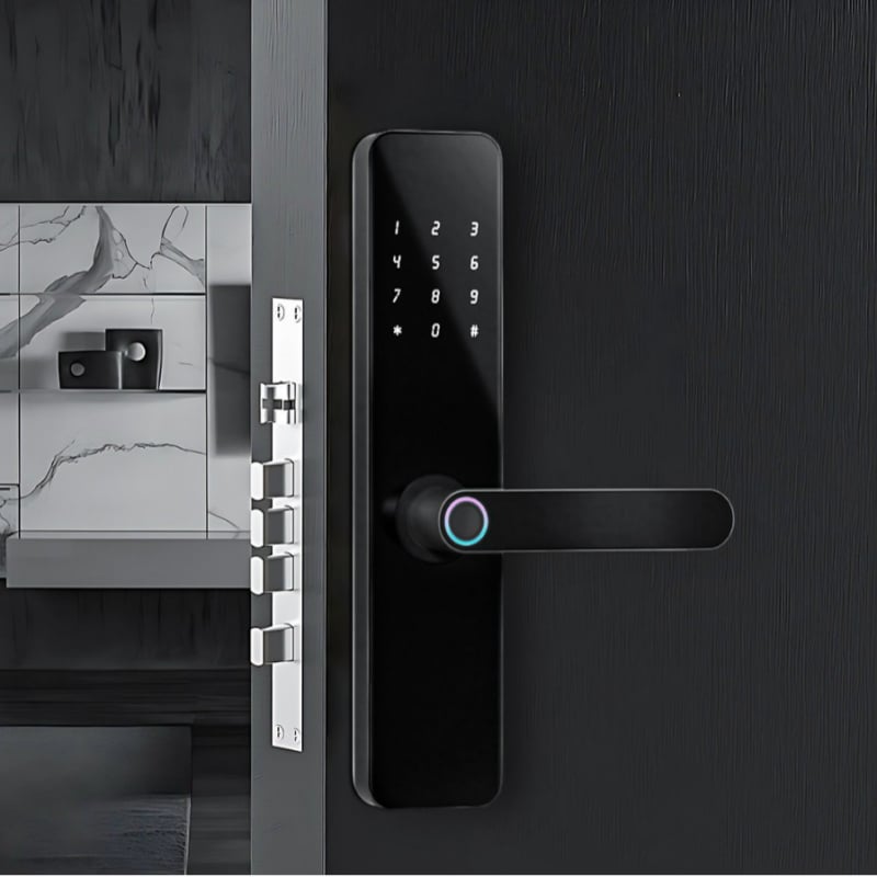 F7pro+ Έξυπνο κλειδί πόρτας με ανάγνωση δακτυλικού αποτυπώματος για ξύλινες πόρτες — 100 αποθηκευμένα αποτυπώματα, σάρωση 0,1 s, υποστηρίζει κωδικό πρόσβασης, κάρτα και απομακρυσμένο άνοιγμα