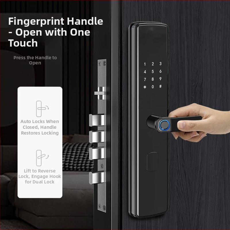 Έξυπνο ηλεκτρονικό κλειδί πόρτας με αποτύπωμα, κωδικό και κάρτα – ημι-αυτόματο άνοιγμα με ένα άγγιγμα, μοντέλο B26A, αποθήκευση αποτυπωμάτων 100, πάνω από 100000 κύκλους λειτουργίας, χρόνος σάρωσης <0.1 s