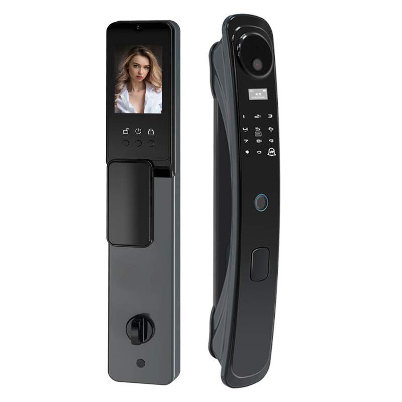 Pametni brava za ulazna vrata s otiskom prsta i prepoznavanjem lica – podrška lozinki i ključa, 100 otisaka, skeniranje <0.1 s, lažno prepoznavanje <0.01%, napajanje DC, radni vijek 10 godina