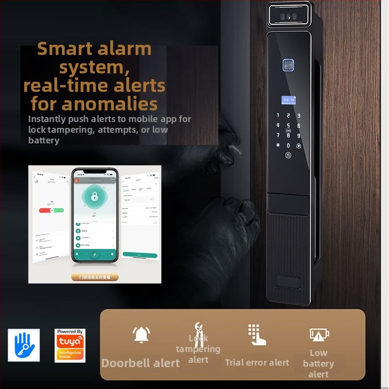 Pametna brava za vrata s 3D prepoznavanjem lica, dlanske vene i otisak prsta, lozinka i upravljanje putem aplikacije (50 otisaka, 10.000+ otključavanja, skeniranje <2s, FAR 1%, FRR <1%)