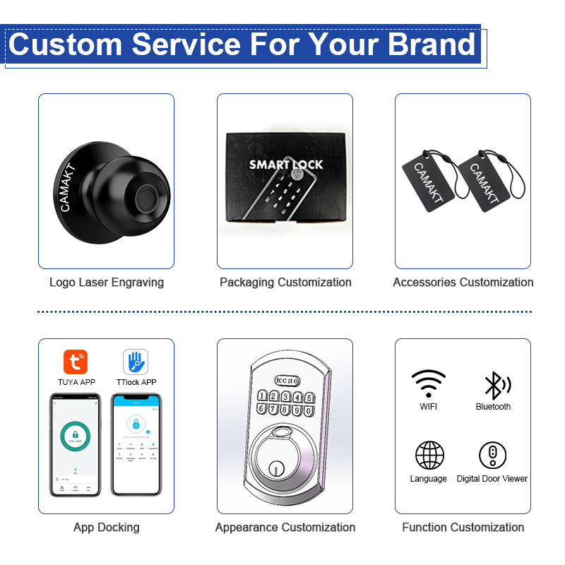 Încuietoare cu amprentă sferică, Bluetooth – Lacăt inteligent pentru casă/oficiu, gestionare de la distanță (Stocare amprente: 20; Ciclu de deblocare: >100000; Timp de deblocare: <1s; Rată de recunoaștere falsă: <0.0001%)