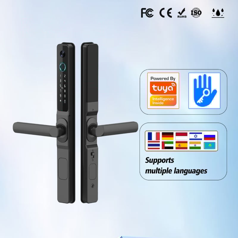 Έξυπνο κλείδωμα από κράμα αλουμινίου με WiFi, ανάγνωσης δακτυλικού αποτυπώματος και κάμερα παρατήρησης για συρόμενες πόρτες, αδιάβροχο