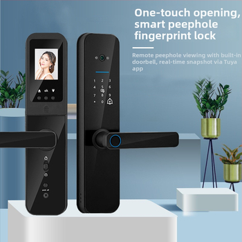 Smart zámok na dvere s 3D Cat Eye verzia F008 Cat Eye, aplikácia Graffiti, viaceré spôsoby odomknutia: otlačok prsta, heslo, karta, mobil, diaľkové odomknutie, vhodné pre byt, hotel alebo dom