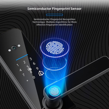 Smart zámok na dvere s 3D Cat Eye verzia F008 Cat Eye, aplikácia Graffiti, viaceré spôsoby odomknutia: otlačok prsta, heslo, karta, mobil, diaľkové odomknutie, vhodné pre byt, hotel alebo dom