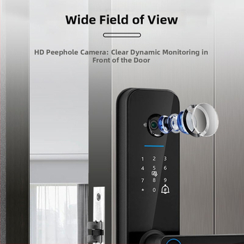 Smart zámok na dvere s 3D Cat Eye verzia F008 Cat Eye, aplikácia Graffiti, viaceré spôsoby odomknutia: otlačok prsta, heslo, karta, mobil, diaľkové odomknutie, vhodné pre byt, hotel alebo dom