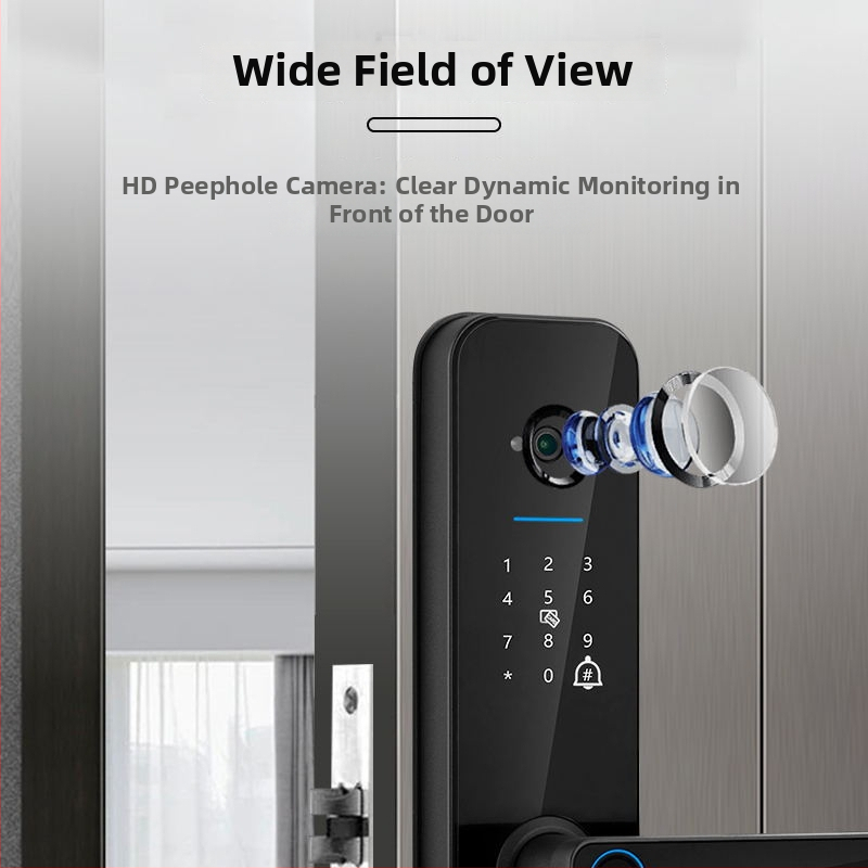 Smart zámok na dvere s 3D Cat Eye verzia F008 Cat Eye, aplikácia Graffiti, viaceré spôsoby odomknutia: otlačok prsta, heslo, karta, mobil, diaľkové odomknutie, vhodné pre byt, hotel alebo dom