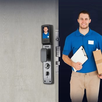 Κλειδαριά με Αναγνώριση Προσώπου και Δακτυλικό Αποτύπωμα — απομακρυσμένο ξεκλείδωμα, κωδικός και κλειδί; 100 αποθηκευμένα αποτυπώματα, πάνω από 20.000 ανοίγματα, σάρωση 0,002 s, -10 έως 60°C, DC τροφοδοσία, κατάλληλη για κύριες θύρες, ξύλινες πόρτες, πόρτε