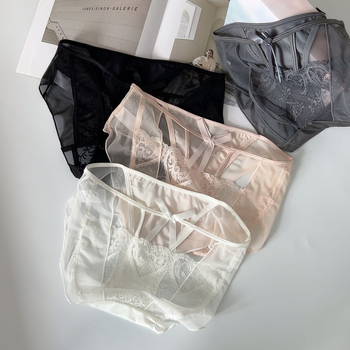 Chrono Cross čipkaste gaćice s prorezima, srednji pojas, 90% najlon, pamukasti gusset, prozračne, podižu bokove, nevidljive