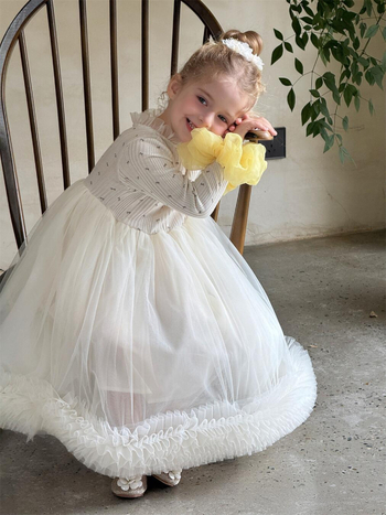 Djeja haljina s dugim rukavima od pletene poliester tkanine, s puff suknjom u stilu princeze, prolje07e 2025