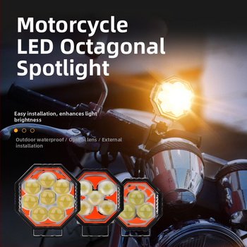 Motociklistički LED osmerokutni reflektor s 8 leća, 12V, avionski aluminij, model Motor291, Kevanly
